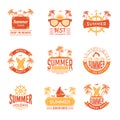 Summer badges. Travel labels and logos palm tree drinks sun vacation tropical vector symbols Royalty Free Stock Photo