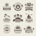Summer badges. Vector monochrome labels of summer time. Tropical illustrations