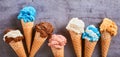 Summer banner with assorted flavored ice cream Royalty Free Stock Photo