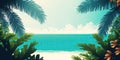 Summer banner with copy space for text. Summer sandy beach with palms and tropical sea view. empty space for product Royalty Free Stock Photo