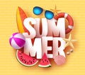 Summer banner design with 3D text title and colorful tropical beach elements Royalty Free Stock Photo