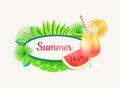 Summer Banner with Frame for Text, Green Palm Tree Royalty Free Stock Photo