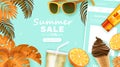 Summer banner template with Tropical leaves.