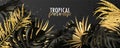 Summer banner.Tropical paradise.Beautiful Background with black and golden tropical leaves. Vector illustration for Royalty Free Stock Photo