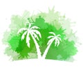 Summer banner with watercolor splashes and palm trees. Royalty Free Stock Photo