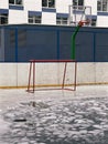 Summer Basketball Court turns into hockey field in winter. In spring, ice melts and it becomes impossible to play hockey