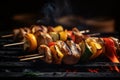 Chicken kebab skewers on a grill. Royalty Free Stock Photo