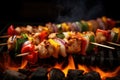 Colorful chicken kebab skewers on a grill. Royalty Free Stock Photo