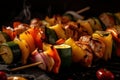 Colorful chicken kebab skewers on a grill. Royalty Free Stock Photo