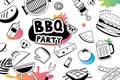 Summer BBQ doodles symbol and objects icon for party background. Royalty Free Stock Photo