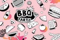 Summer BBQ doodles symbol and objects icon for party background. Royalty Free Stock Photo