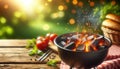 Summer BBQ Grill Party Scene with Sparkling Charcoal, AI Generated Royalty Free Stock Photo