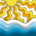 Summer beach abstract background with bright and shiny sun rays and sea or ocean waves. Royalty Free Stock Photo