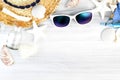 Summer Beach accessories White sunglasses,starfish,straw hat,gl Royalty Free Stock Photo