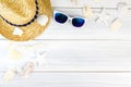 Summer Beach accessories White sunglasses,starfish,straw hat,sh Royalty Free Stock Photo