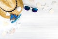 Summer Beach accessories White sunglasses,starfish,straw hat,sh Royalty Free Stock Photo