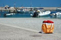 Summer beach bag at greek marina,Leonidio,Greece Royalty Free Stock Photo