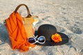 Summer beach bag with straw hat Royalty Free Stock Photo