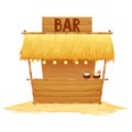 Summer beach bar tiki in cartoon style isolated on white background stock vector illustration. Retro, simple building with bamboo Royalty Free Stock Photo