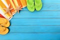 Summer beach border background flip flops copy space Royalty Free Stock Photo