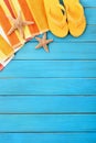 Summer beach border vertical, flip flops, copy space Royalty Free Stock Photo