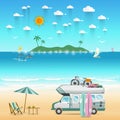 Summer beach camping island landscape with caravan camper Royalty Free Stock Photo