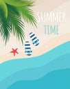 Summer beach card with sand sea and palm trees Royalty Free Stock Photo