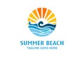 Summer Beach Coast Island Sea Ocean with Wave Logo Design Vector