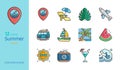 Summer beach colored line detailed icon set Royalty Free Stock Photo