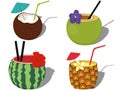 Summer beach cooling cocktails served in fruits vector illustration Royalty Free Stock Photo