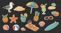 Summer Beach Vacation Cartoon Stickers Collection Royalty Free Stock Photo