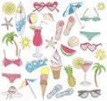 Summer beach elements set. Royalty Free Stock Photo