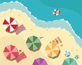 Summer beach in flat design, aerial view, sea side