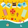 Summer beach in flat design Royalty Free Stock Photo