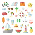 Summer and beach flat vector square big set. Royalty Free Stock Photo