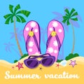 Summer Beach Flip Flops Sun Glasses Sand Tropical Vacation Royalty Free Stock Photo