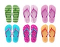 Summer beach flipflop vector set. Summer colorful slippers collection for trip and travel fashion elements