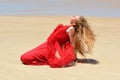 Summer beach girl in red dress Royalty Free Stock Photo