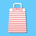 Summer beach hand bags with bow in flat style isolated on blue background. Sign handbag.Minimal flat vector illustration