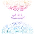 Summer beach hand drawn vector travel vacation doodle elements