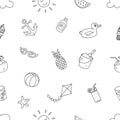 Summer beach holiday seamless pattern. ready to print hand drawing cartoon style design for paper, fabric production.