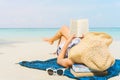 Summer Beach Holiday Woman reading a book on the beach in free time Royalty Free Stock Photo