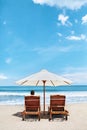 Summer Beach. Holidays Vacations. Woman Relaxing, Deck Chairs Royalty Free Stock Photo