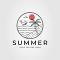 summer, beach, humpback whale logo vector illustration design
