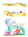 Summer beach illustrations isolated over white Royalty Free Stock Photo