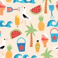 Summer Beach icons flat seamless vector pattern background Royalty Free Stock Photo