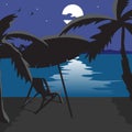 Summer beach landscape at night. Silhouettes of palm trees Royalty Free Stock Photo