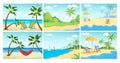 Summer beach landscape. Palm ocean relax, empty sea tropical vector background Royalty Free Stock Photo