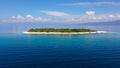 Summer beach landscape. Tropical island view, palm trees with amazing blue sea. Perfect beach scenery, white sand