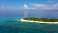 Summer beach landscape. Tropical island view, palm trees with amazing blue sea. Perfect beach scenery, white sand